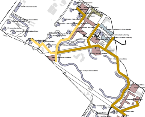 Plan du déploiement du réseau géothermique dans le quartier des courtillières à pantin - Agrandir l'image (fenêtre modale)
